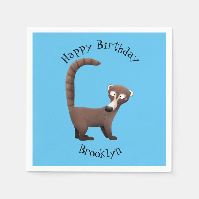 Funny neugierig coatimundi Cartoon Illustration Serviette (Vorderseite)