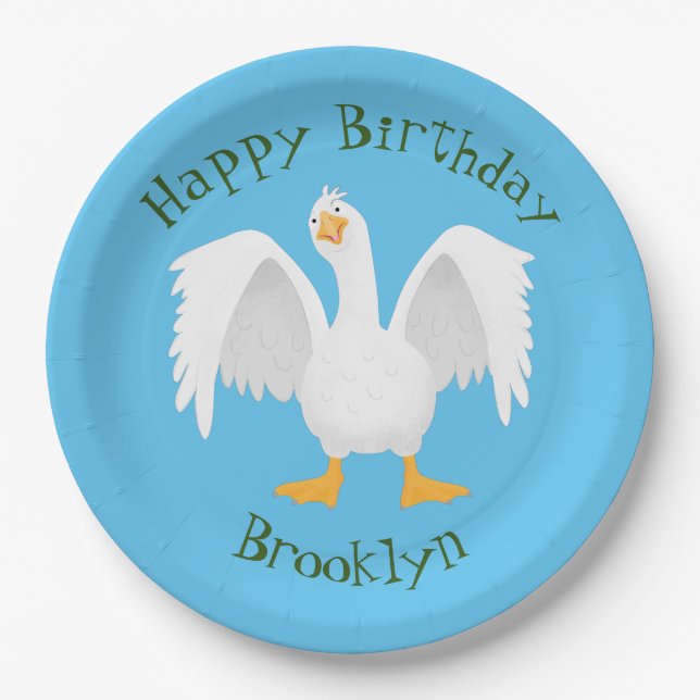 Funny neugierig Hausgans Cartoon Illustration Pappteller (Vorderseite)