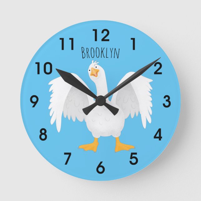Funny neugierig Hausgans Cartoon Illustration Runde Wanduhr (Vorderseite)