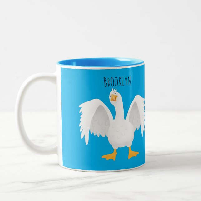 Funny neugierig Hausgans Cartoon Illustration Zweifarbige Tasse (Links)