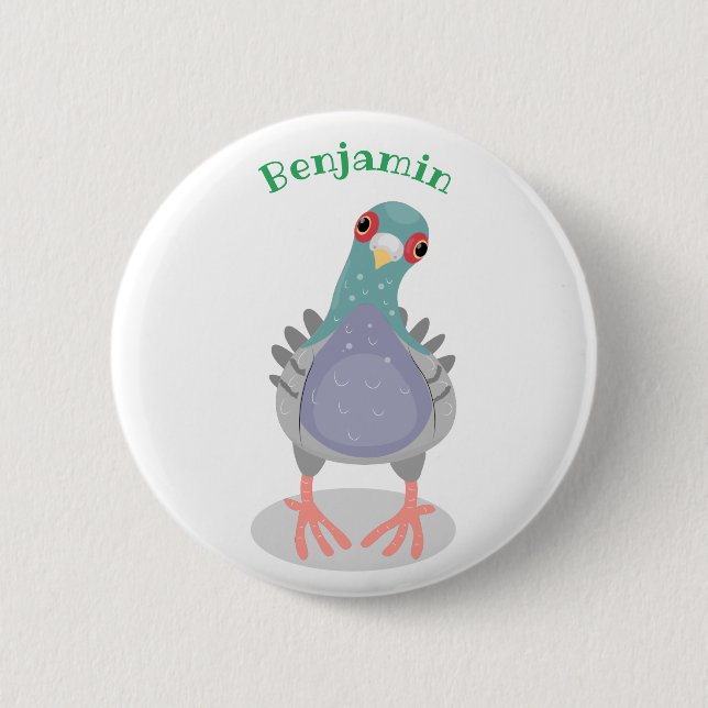 Funny neugierig Taube Cartoon Illustration Button (Vorderseite)
