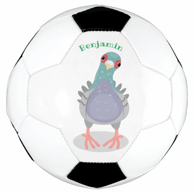 Funny neugierig Taube Cartoon Illustration Fußball (Vorderseite)