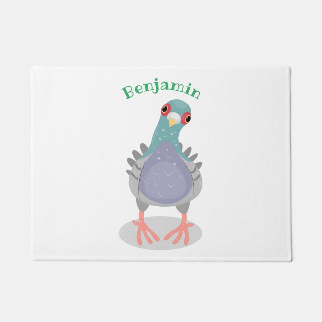 Funny neugierig Taube Cartoon Illustration Fußmatte (Vorderseite)