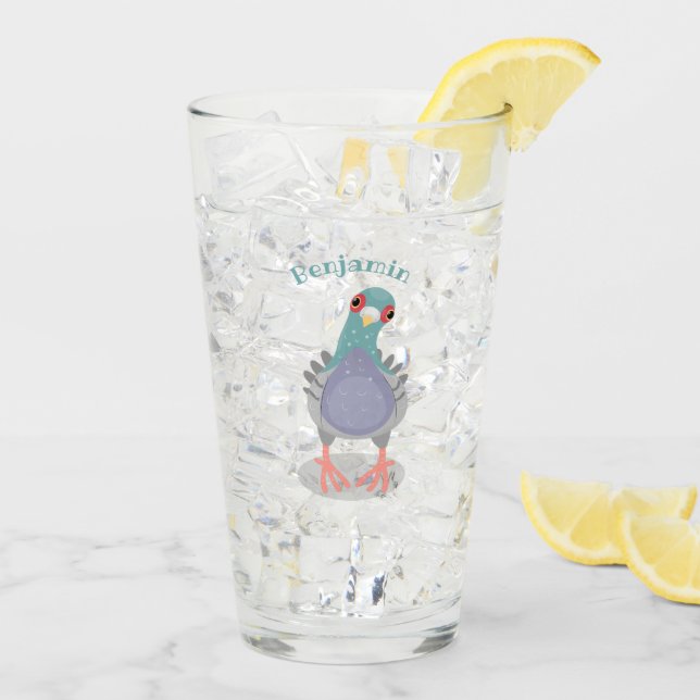 Funny neugierig Taube Cartoon Illustration Glas (Rückseite Ice)