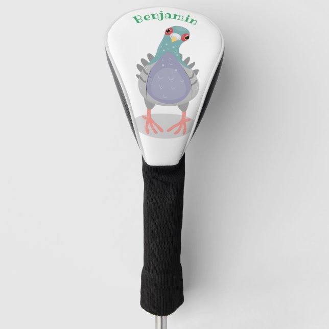 Funny neugierig Taube Cartoon Illustration Golf Headcover (Vorderseite)