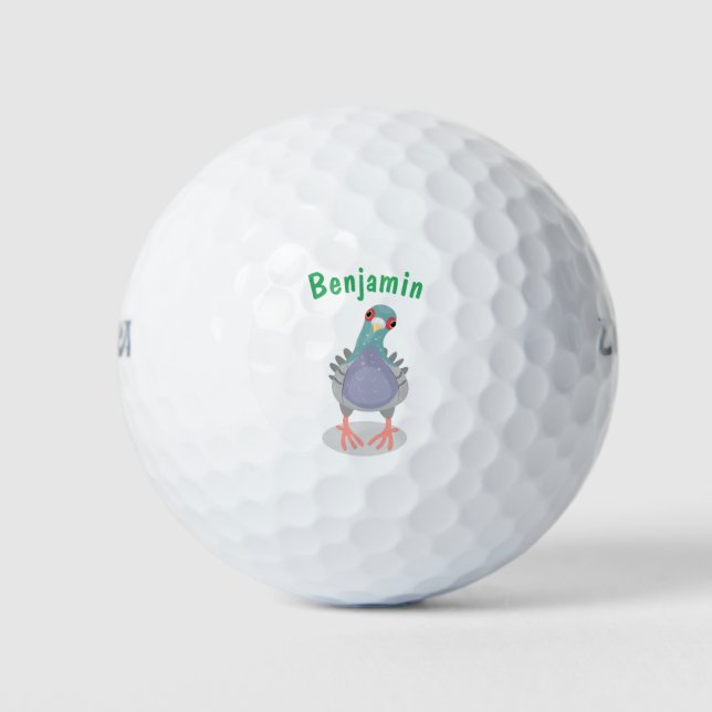 Funny neugierig Taube Cartoon Illustration Golfball (Vorderseite)
