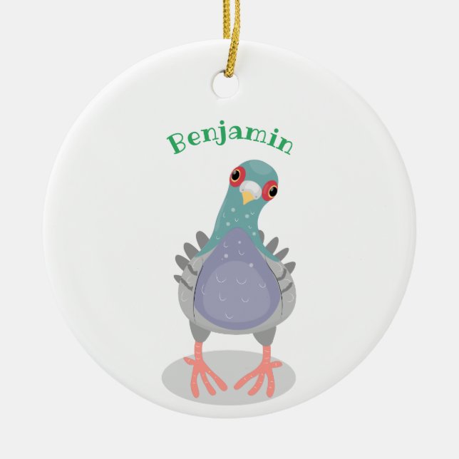 Funny neugierig Taube Cartoon Illustration Keramik Ornament (Vorne)
