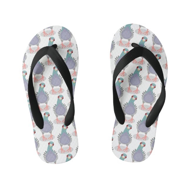 Funny neugierig Taube Cartoon Illustration Kinderbadesandalen (Fußbett)