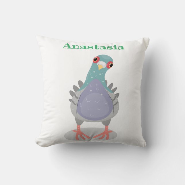 Funny neugierig Taube Cartoon Illustration Kissen (Vorderseite)