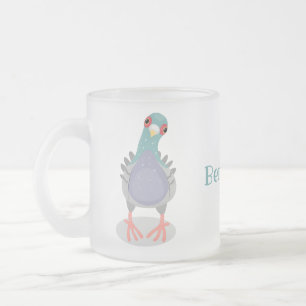 Funny neugierig Taube Cartoon Illustration Mattglastasse