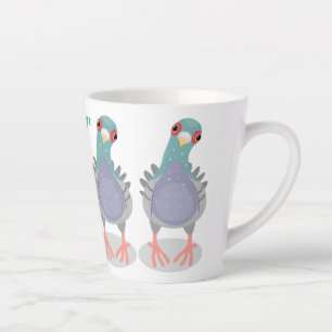 Funny neugierig Taube Cartoon Illustration Milchtasse