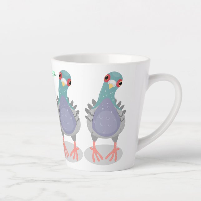 Funny neugierig Taube Cartoon Illustration Milchtasse (Rechts)