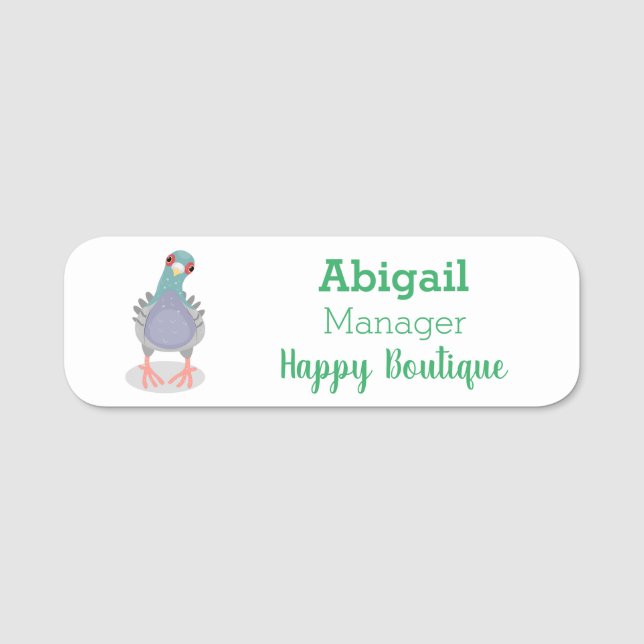Funny neugierig Taube Cartoon Illustration Namensschild (Vorderseite)