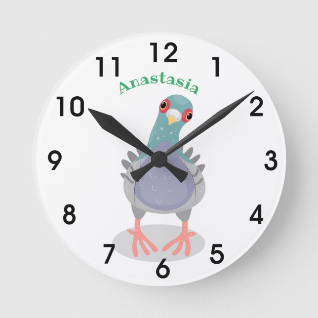 Funny neugierig Taube Cartoon Illustration Runde Wanduhr (Vorderseite)