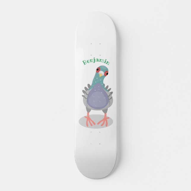 Funny neugierig Taube Cartoon Illustration Skateboard (Vorne)