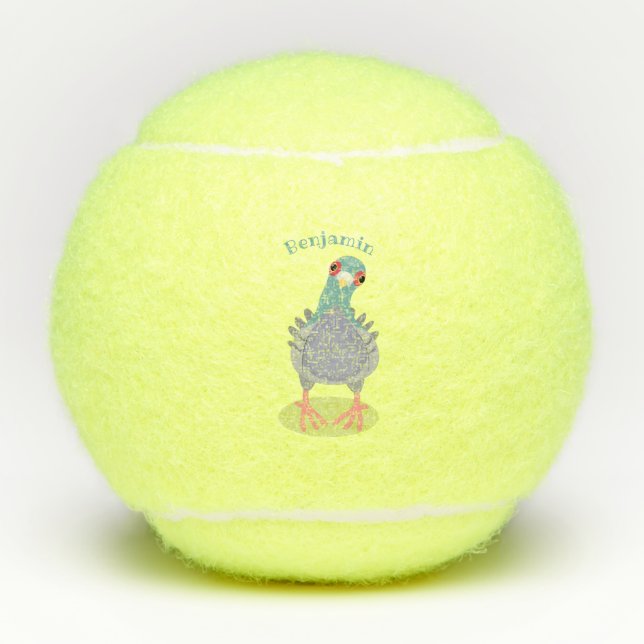 Funny neugierig Taube Cartoon Illustration Tennisbälle (Vorderseite)