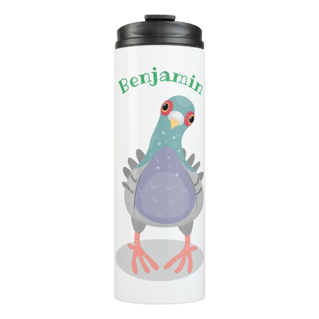 Funny neugierig Taube Cartoon Illustration Thermosbecher (Vorderseite)