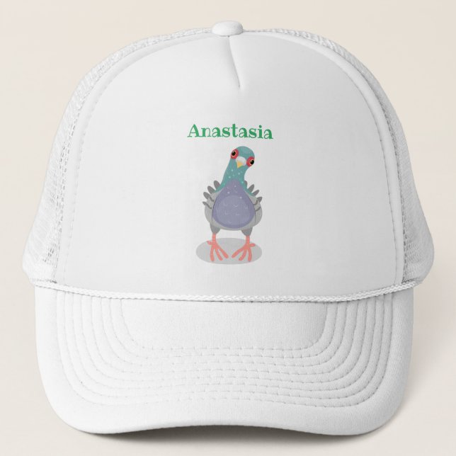 Funny neugierig Taube Cartoon Illustration Truckerkappe (Vorderseite)
