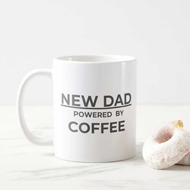 Funny New Dad Coffee Mug – Powered by Coffee –Gift (Avec donut)