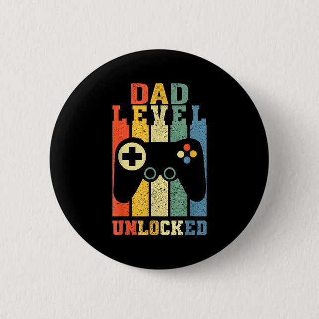 Funny New Dad Shirt Dad Level Unlocked Day Tee Shi Button (Vorderseite)
