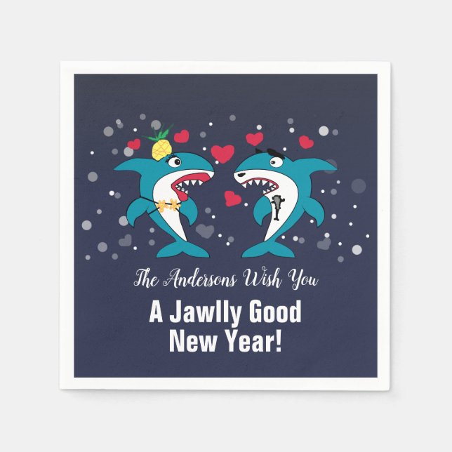 Funny New Year Haie Familienname Navy Serviette (Vorderseite)