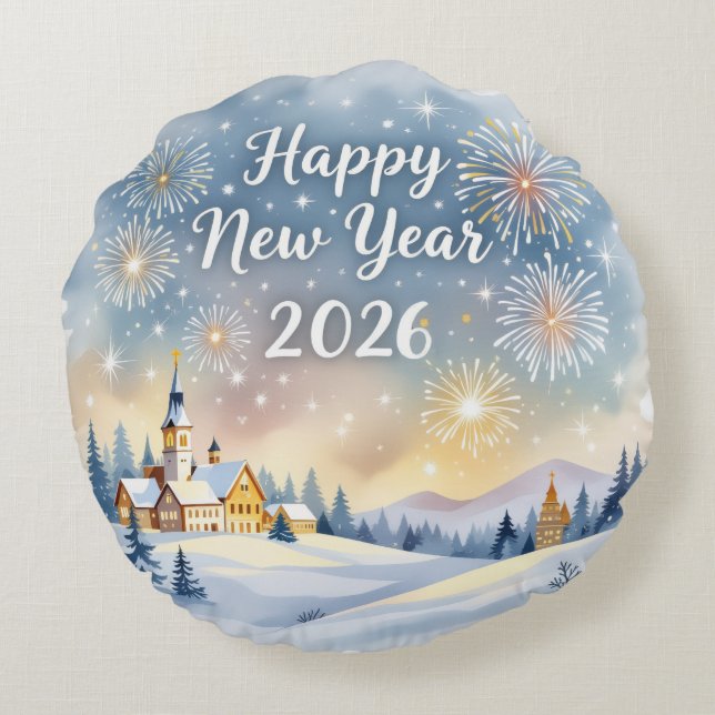 Funny New Year Round Pillow Rundes Kissen (Rückseite)