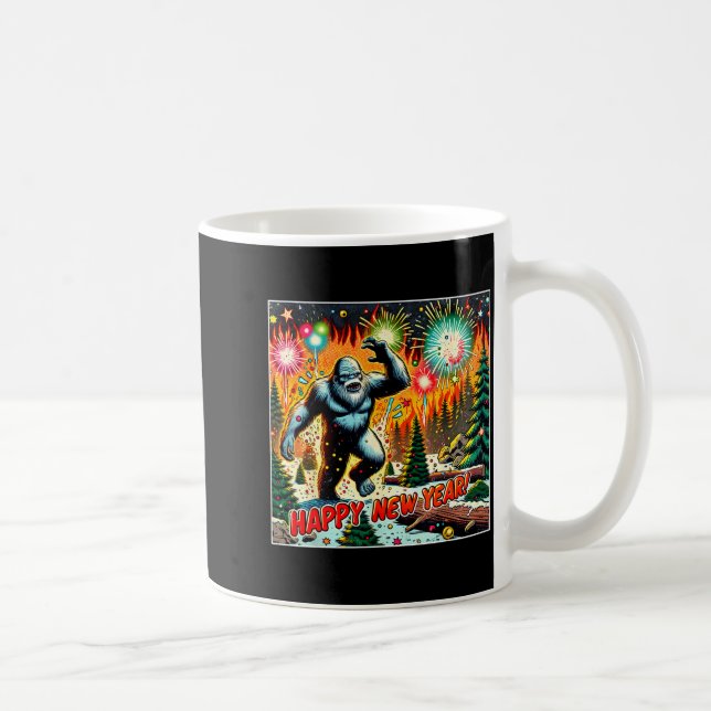 Funny New Years Eve 2024 Bigfoot And Fireworks Hum Kaffeetasse (Rechts)