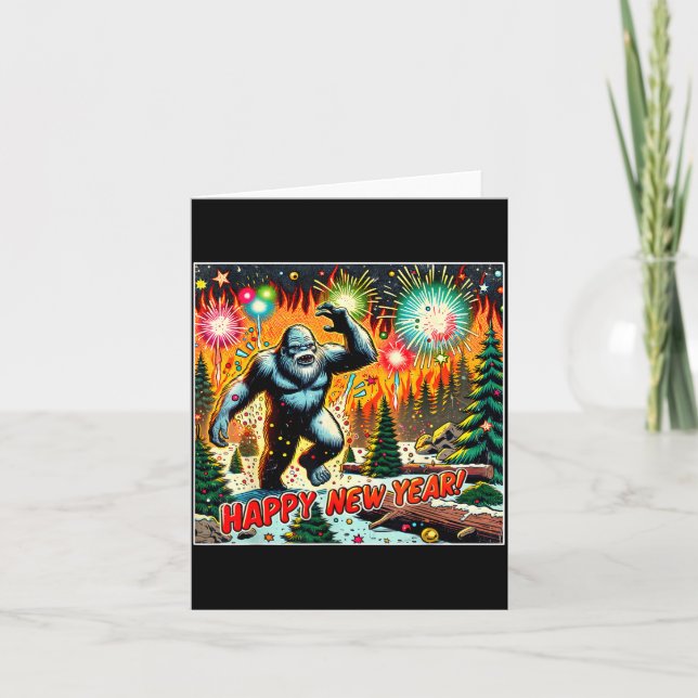 Funny New Years Eve 2024 Bigfoot And Fireworks Hum Karte (Vorderseite)