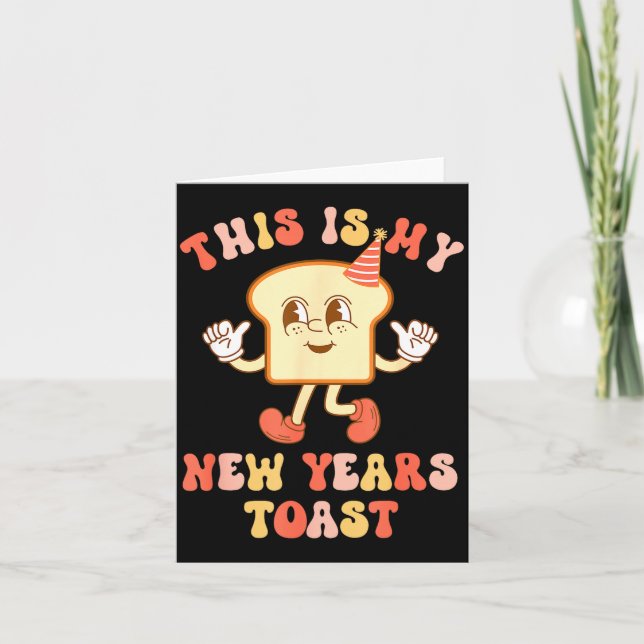 Funny New Year's Toast Bread Pun Retro Hipe  Karte (Vorderseite)