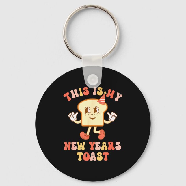 Funny New Year's Toast Bread Pun Retro Hipe  Schlüsselanhänger (Vorderseite)
