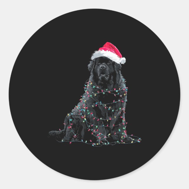 Funny Newfoundland Christmas Graphic Dog Lights Lo Runder Aufkleber (Vorderseite)