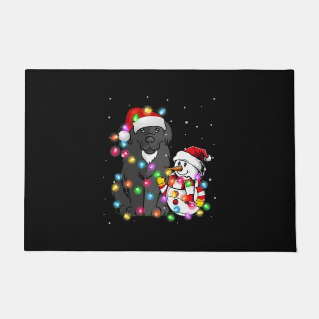 Funny Newfundland Dog | Christmas Snowman Light Fußmatte (Vorderseite)