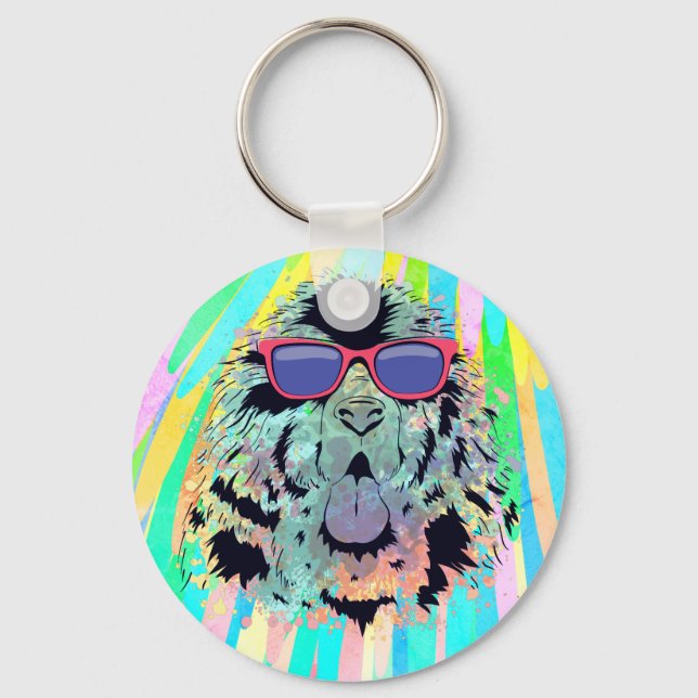 Funny Newfundland Dog Sunglassdesign Schlüsselanhänger (Vorderseite)