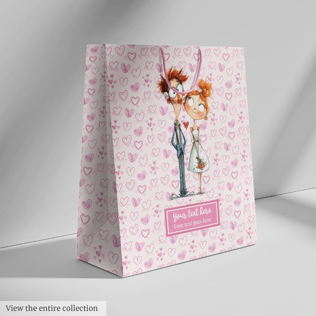 Funny Newlyweds Gift Bag Quirky Cartoon Wedding Mittlere Geschenktüte (Funny Newlyweds Gift Bag Quirky Cartoon Wedding )