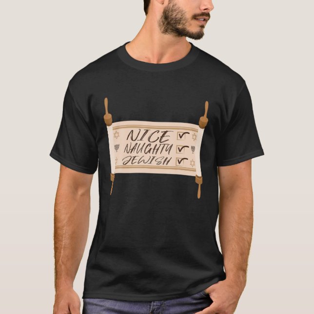 Funny Nice Naughty jüdisch Ugly Hanukkah Weihnacht T-Shirt (Vorderseite)