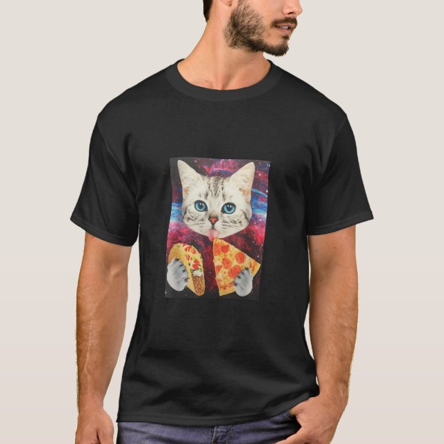 Funny Niedlich Auuter Space Galaxy Cat Meme Pizza  T-Shirt (Vorderseite)