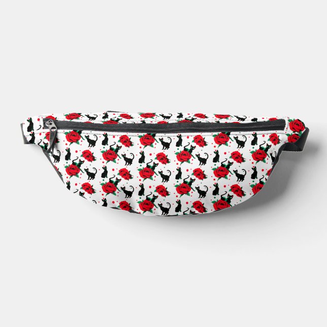Funny Niedlich Black Cats Rote Rosen Muster Bauchtasche (Ablage )