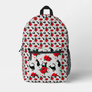 Funny Niedlich Black Cats Rote Rosen Muster Bedruckter Rucksack