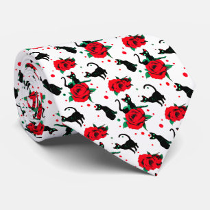 Funny Niedlich Black Cats Rote Rosen Muster Krawatte
