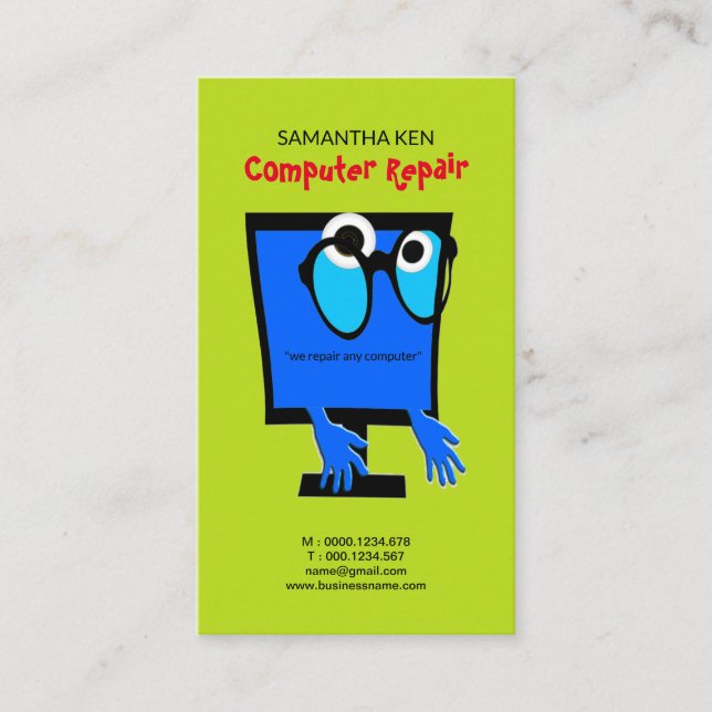 Funny Niedlich Blue PC Reparaturkarte Visitenkarte (Vorderseite)