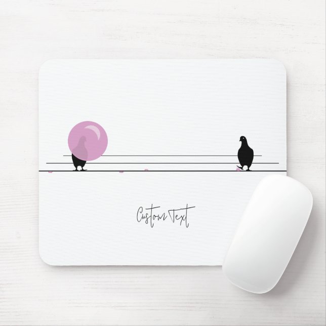 Funny Niedlich Bubblegum Birds on a Wire White Mousepad (Mit Mouse)