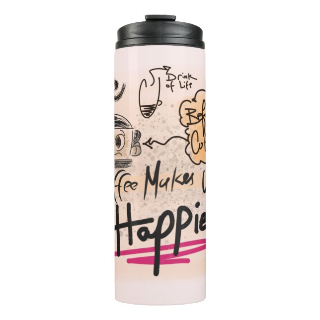 Funny Niedlich Cartoon Kaffee Lover Doodle Thermosbecher (Vorderseite)