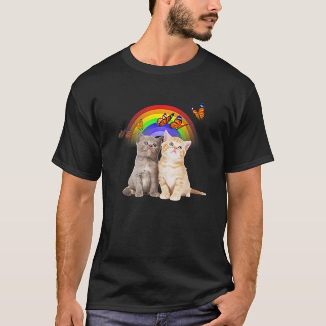 Funny Niedlich Cat Rainbow Butterfly Cat Lover Ges T-Shirt (Vorderseite)
