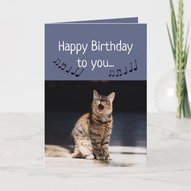 Funny Niedlich Cat Singing Happy Birthday Karte (Vorderseite)