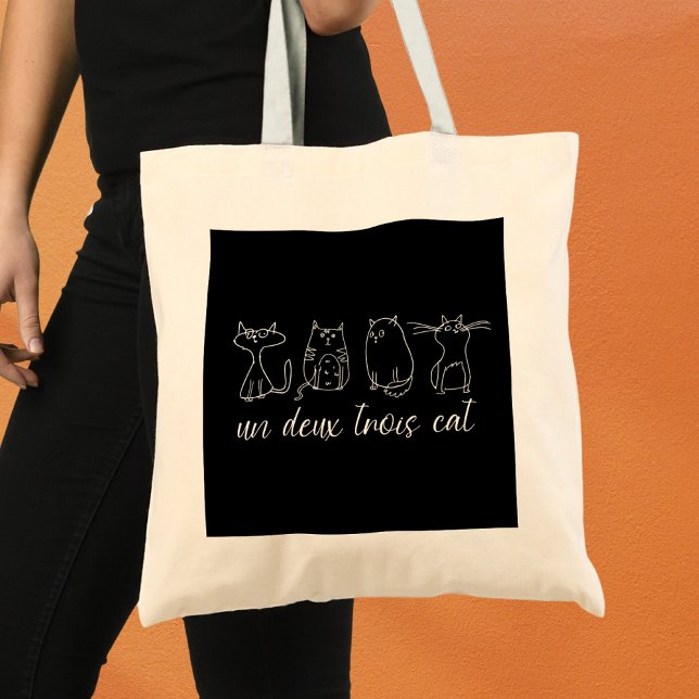 Funny Niedlich Cat Un Deux Trois Tragetasche (Funny cat lovers tote bag)