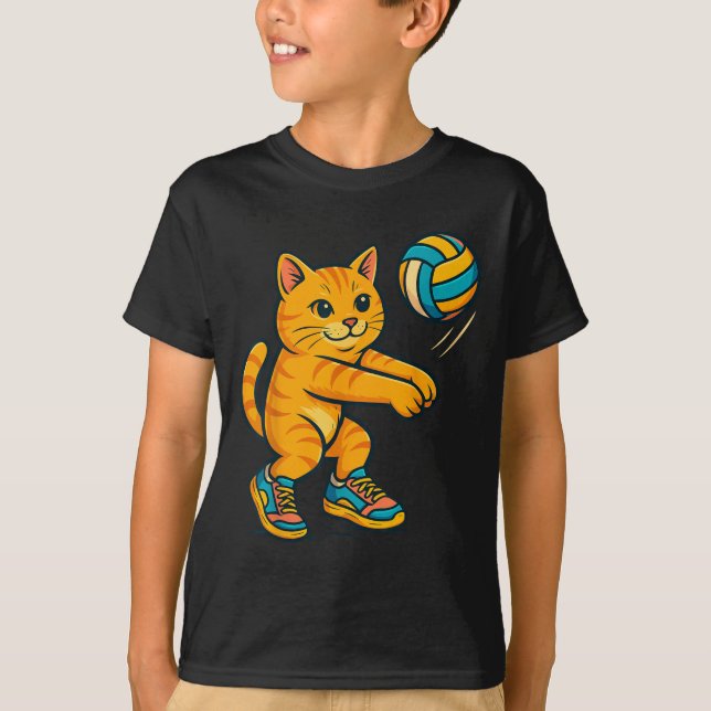 Funny Niedlich Cat Volleyball Player Fan T-Shirt T (Vorderseite)