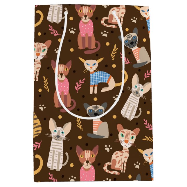Funny Niedlich Cats Gift Bag Mittlere Geschenktüte (Vorderseite)