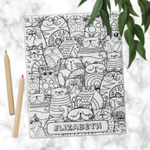 Funny Niedlich Cats Zen Doodle Coloring Individuel