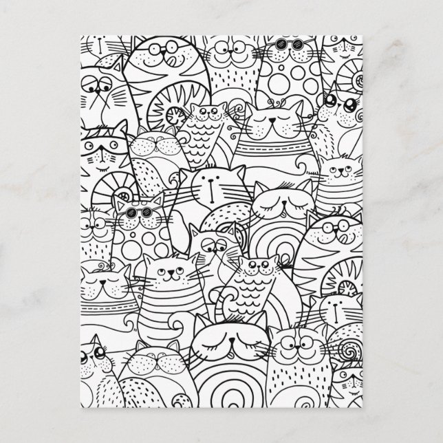 Funny Niedlich Cats Zen Doodle Relaxen Erwachsenen Postkarte (Vorderseite)