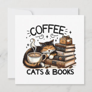 Funny Niedlich Coffee Cats Bücher Lover Gift Idee Einladung